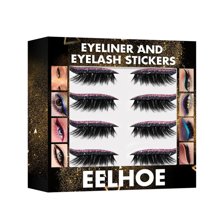 4 Pairs 2 in 1 Reusable Eyeliner and Eyelash Stickers Makeup Eyeliner