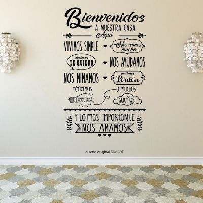【LZ】♘  Spanish Quote Bienvenidos A Nuestra Casa Vinyl Phrases Wall Decals Decor Livingroom Stickers Wallstickers Decorative RU2019