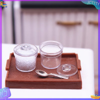 ? JCTTTY ? 2pcs 1:12 dollhouse มินิขวดน้ำตาลเครื่องเทศเครื่องเทศ Jar W/COVER KITCHEN Decor