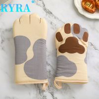 Cute Cat Claw Oven Mitts Cotton Oven Gloves Anti-scald Microwave Heat Resistant Insulation Non-slip Cat Paw Gloves Baking Tools