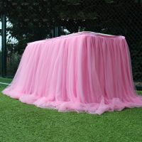 1M Party Decoration Fluffy Yarn Table Skirt Wedding Arrangement Baby Shower Home Party Birthday Table Tulle Skirt Tablecloth