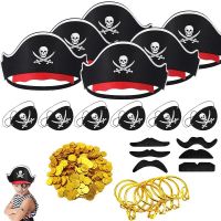 Halloween Pirate Costume Accessories Pirate Captain Hat Skull Print Eye Patch For Kids Adult Pirate Birthday Party Cosplay Dress