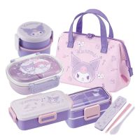 ▫۩ Kuromi Kawaii Portable Lunch Box Cartoon Resin Anime Double Layer Girl Chopsticks Thermal Bags Japan Healthy Food Container Gift