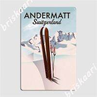 Andermatt สวิตเซอร์แลนด์สกีโปสเตอร์โลหะคลาสสิกสำหรับ Home Club Bar, Vintage ดีบุกป้ายโปสเตอร์สำหรับตกแต่งผนัง