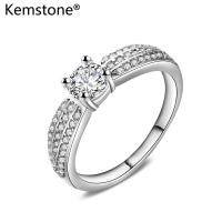 Kemstone สวย 925 Silver 3A Cubic Zirconia แหวนเงินเรียบหรูเครื่องประดับที่สง่างามสำหรับสตรี