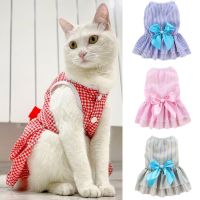 Cat Puppy Princess Dress Summer Pet Clothes Striped Plaid Dresses with Bow for Cats Kitten Rabbit Sphynx Clothing ropa para gato Dresses