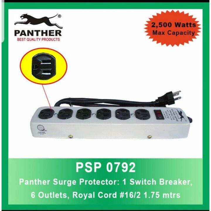 PANTHER PSP 0792 SIRGE PROTECTOR 1 SWITCH BREAKER 6 OUTLETS WITH