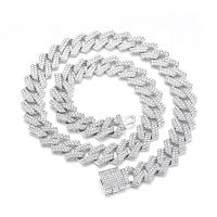 【DT】hot！ Cuban Chain Men Silvery/Golden Iced Out Rhinestone Necklace Choker for with Clasp Hip Hop