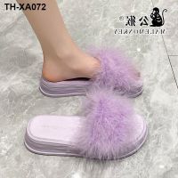 Male monkey net red thick-soled fur slippers womens outerwear summer new fashion all-match muffin beach word sandals and slippers