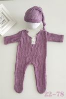 2Pcs Newborn Photography Props Suit Romper With Hat Set Long Sleeve Jumpsuits Bodysuit Handmade Knit Outfit Infants Shower Sets  Packs