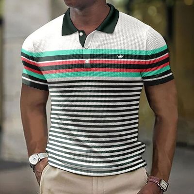 Polo เสื้อยืดสำหรับผู้ชายแขนสั้นลายทาง3D ฤดูร้อนคอปกเสื้อโปโลลำลองของผู้ชายแฟชั่นเสื้อผ้าโอเวอร์ไซส์