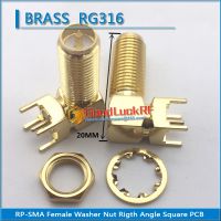 1X Pcs RP-SMA RP SMA Female O-ring Bulkhead Panel Mount Nut 90 Degree Right Angle Solder Square PCB Plug Brass GOLD