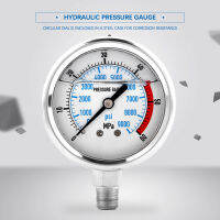 เครื่องวัดความดันไฮดรอลิค60MPa/9000 PSI เครื่องชั่งคู่สแตนเลสสตีลของเหลวรายการฐานเครื่องวัดความดันการเชื่อมต่อ1/4เกลียว
