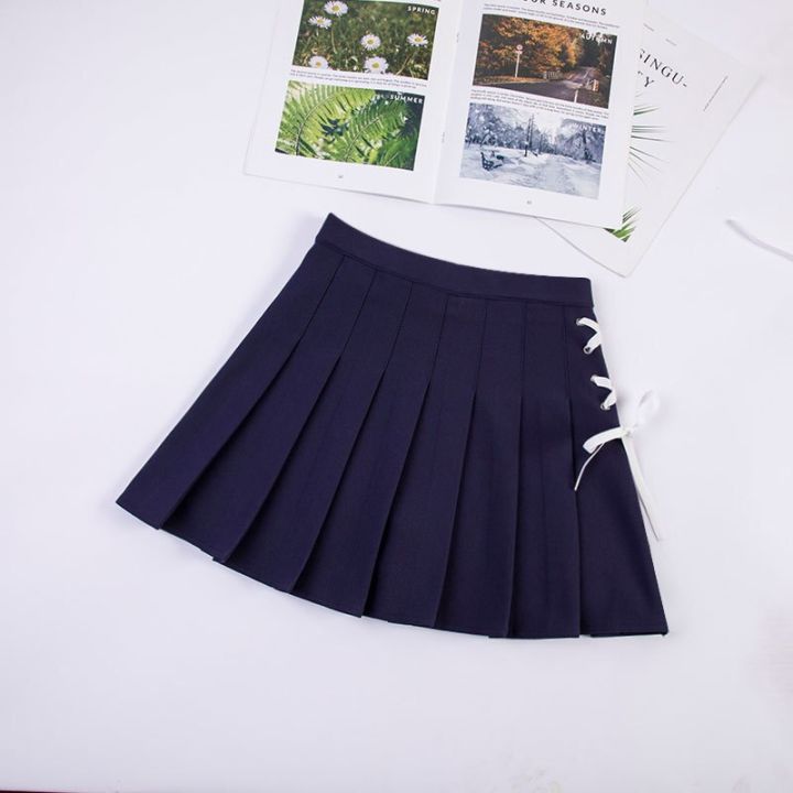 women-plaid-pleated-skirt-summer-fashion-slim-waist-casual-female-skirts-sweet-strap-a-line-high-waist-pleated-mini