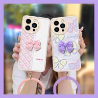 bowknot silicone bracelet Phone Case For iphone13 Pro Max cute Anti-fall soft shell Raised lens Nordic wind Solid color