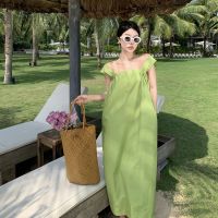 French holiday wind system with smoke plait wide straps dress generous led bow skirt with shoulder-straps show thin cocoon type that wipe a bosom