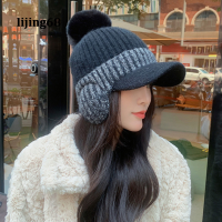 Lijing กลางแจ้งหญิงถักหูหมวกขี่หมวกผู้หญิงหนาอบอุ่นหมวก S Kullies หมวกฤดูหนาวถัก Beanies หมวก