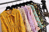 Ready Stock 12 Color Yellow Purple Pink Black Green Blue Fashion Korean Womens Elegant Floral Dot Korean Long Sleeve Dress