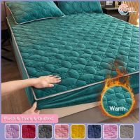 Thick Quilted Velvet Mattress Cover Winter Plush Fitted Sheet Couple Warm Soft Elastic Fleece Bedspread PadCover(No Pillowcase)