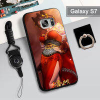 เคส TPU นิ่มสำหรับ Samsung Galaxy S7เคสโทรศัพท์กล่องคลุมทั้งหมดพิมพ์ลายป้องกันการตกหล่น Tputhone ฝามีที่ถือวงแหวนและเชือก