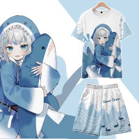 VTuber Gawr Gura คอสเพลย์3D เสื้อยืดกางเกงขาสั้นเครื่องแต่งกาย Cool Tops กางเกงเครื่องแต่งกาย Kimono เสื้อ Haori ฤดูร้อน Streetwear Graphic Tees