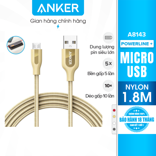 Cáp sạc Anker PowerLine+ Micro USB dài 1.8m – Có bao da – A8143