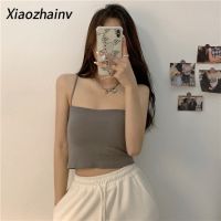 Xiaozhainv เสื้อสตรีเซ็กซี่สีทึบ,เสื้อสายเดี่ยวทรงครอปสไตล์เกาหลีสำหรับผู้หญิง