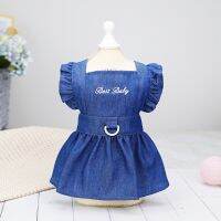 Small Dog Denim Dresses Cute Cat Princess Vest Skirt with D-Ring Pet Summer Thin Jean Clothes Puppy Dog Walking Harness Outfits Dresses