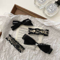 【cw】 Black All-Match Letters Fabric Bow Spring Clip French R Duckbill Clip All-Match Simple Hair Accessories ！