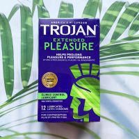 (Trojan®) Condoms Extended Pleasure Climax Control Lubricant 12 Latex Condoms โทรจัน ถุงยางอนามัย ขนาด 52 mm ป้องกันการหลั่งเร็ว