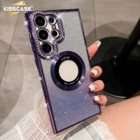 KISSCASE เคสโทรศัพท์แว่นขยายแม่เหล็กเหมาะสำหรับ Samsung Galaxy S22 S23 Ultra Plus ทีละน้อยแวววาวฉลากรั่วไหลแว่นขยายแม่เหล็กที่มีฝาครอบเคสประดับเพชรกันกระแทกเคสโทรศัพท์เคสโทรศัพท์สแกนลายนิ้วมือสำหรับ Samsung Galaxy S23อัลตร้า