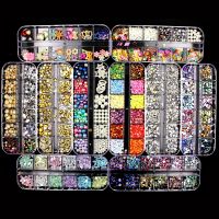 【CW】 12 Grids Accessories Kits AB/ Rhinestones Glitter Stones Pearls Manicure Decorations for Nails Design