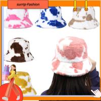 SURRIP หมวกสตรี Topi Bucket ขนสัตว์เทียมนุ่มให้ความอบอุ่นสำหรับฤดูหนาวแฟชั่นหมวกชาวประมง