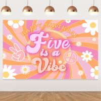 JOLLYBOOM Groovy Hippie 5th Birthday Backdrop Retro Boho Five Is A Vibe Photo Background for Girls Birthday Party Decorations