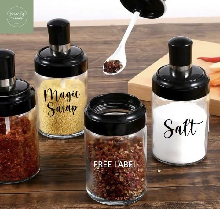 1pc Glass Spice Jar Set With Salt & Msg & Pepper Labels Kitchen