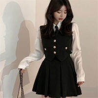 Spring Autumn Preppy Style Tie Vest Black Suit Womens 4-Piece Set Korean American Hot Girls Online Celebrities JK Uniform Set