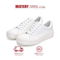 ☭MISTERY รองเท้าผ้าใบผู้หญิง สูง 3 ซมรุ่น CREAM สีขาว（MIS-614）