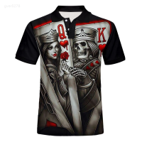 Mens 2023 Summer Top 3d Poker Queen King Skull Printed Custom Polo Shirt Man Casual Male Body Building Oversized Shirt Dropship Unisex summer polo