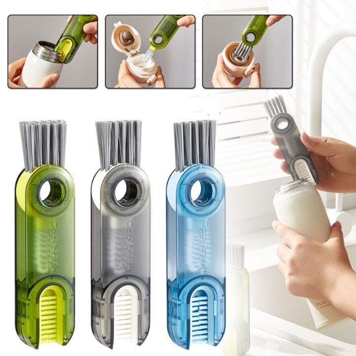 3-in-1 Multifunctional Cup Lid Brush Crevice Cleaning Brush Feeding Bottle Brush Cup Mouth Groove Washing Tool - Red