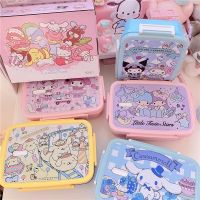 ∈﹍☼ 20x15Cm Kuromi Cinnamoroll Stainless Steel Double-Layer Thermal Insulation Box Portable Student Lunch Box Salad Fruit Bowl Plate