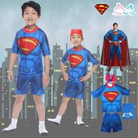 Swimming Wear 2piece for Boy - Superman ชุดว่ายน้ำเด็กผู้ชาย สีน้ำเงิน เสื้อแขนสั้น กางเกงขาสั้น พร้อมหมวกว่ายน้ำและถุงผ้า ลิขสิทธิ์แท้