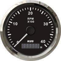 KUS 85mm Car Truck Boat Analog Tachometer RPM Gauge 4000RPM with Hour Meter 12V24V With Backlight