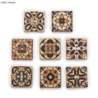 30pcs Retro Painting Series Square Wood Buttons Handwork Sewing Scrapbook Clothing Crafts Accessories Gift Card 20-25mm Haberdashery