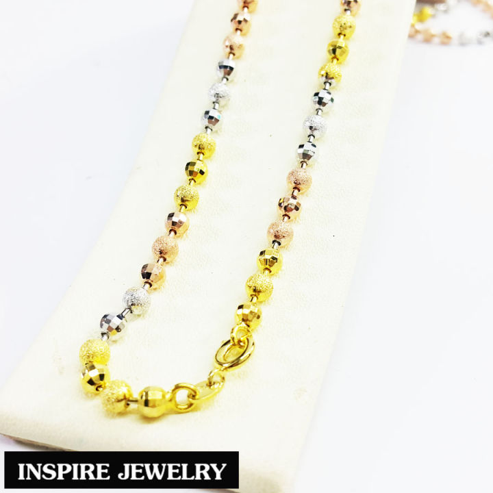 inspire-jewelry-สร้อยคอลายแบบร้านทอง-สร้อย3-กษัติย์เม็ดอิตาลี-ขนาด-3มิล-งานทองไมครอน-ชุบเศษทองคำแท้-มีให้เลือกสองขนาว-ยาว18-นิ้ว