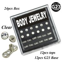 【HOT】 Gift Pop 24ชิ้น G23ไทเทเนียมแบน CZ คริสตัล Dermal Anchor เจาะร่างกายกล่องเครื่องประดับชุดภายในเกลียวกับเหล็ก Tops