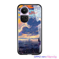 Serpens OPPO Reno10 Pro 5G หรูหราอะนิเมะพระอาทิตย์ตกที่สวยงามกันกระแทกหรูหรากระจกเทมเปอร์เคสโทรศัพท์มันวาวเคสประกบหลังแบบแข็งฝาครอบเชลล์เคส