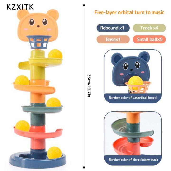 KZXITK 5 Layer Ball Drop and Roll Swirling Tower Ball Ramp Stack Toy with 5 Balls Baby