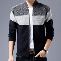 利Spring Winter New Mens Cardigan Single-Breasted Fashion Knit Plus Size Sweater Stitching Colorblock Stand Collar Coats Jackets