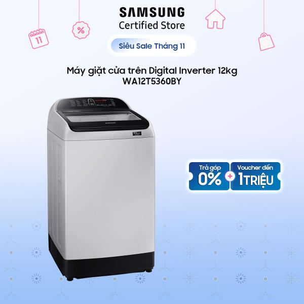 Máy giặt cửa trên Samsung Digital Inverter 12kg (WA12T5360BY) | Xoáy nước Wobble