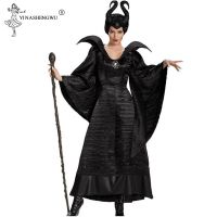 M-XL Three Size Halloween Maleficent Cosplay Costumes Woman Scary Horror Clothing Set with Horns Black Queen Witch Clothing 5siz